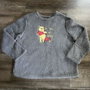 Disney Winnie The Pooh Gray Faux Fur Fleece Sleepwear Lounge Top Large (12-14)
